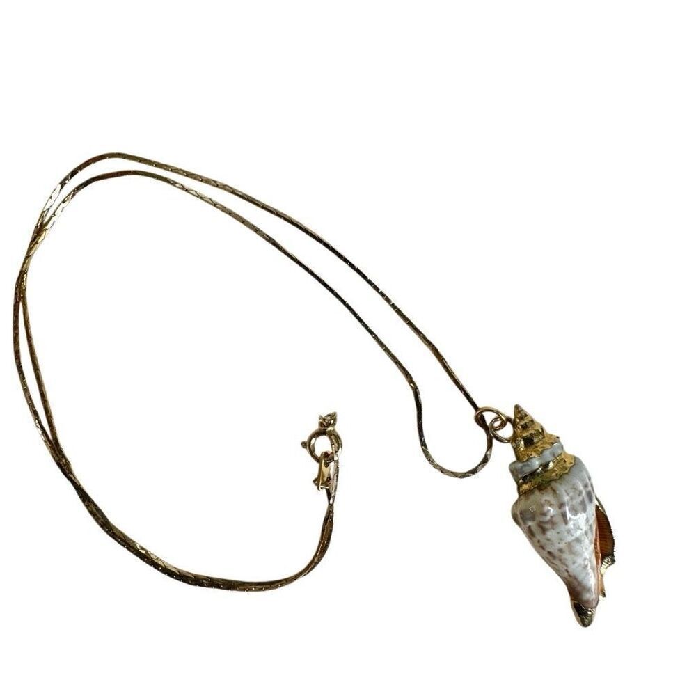 Gold tone Edged Natural Shell Pendant Necklace - Picture 8 of 10